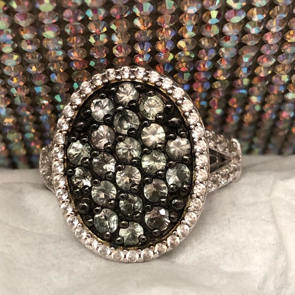 NWOT Sterling Silver Green Sapphire. & White Zircon Ring - Picture 3 of 7